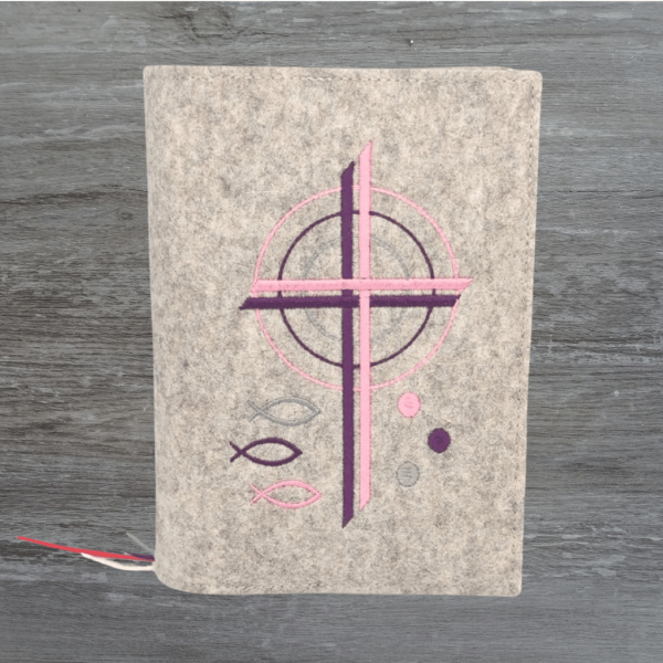 Wosadnikhülle in beige meliert, Kreuze, Kreise, Fische